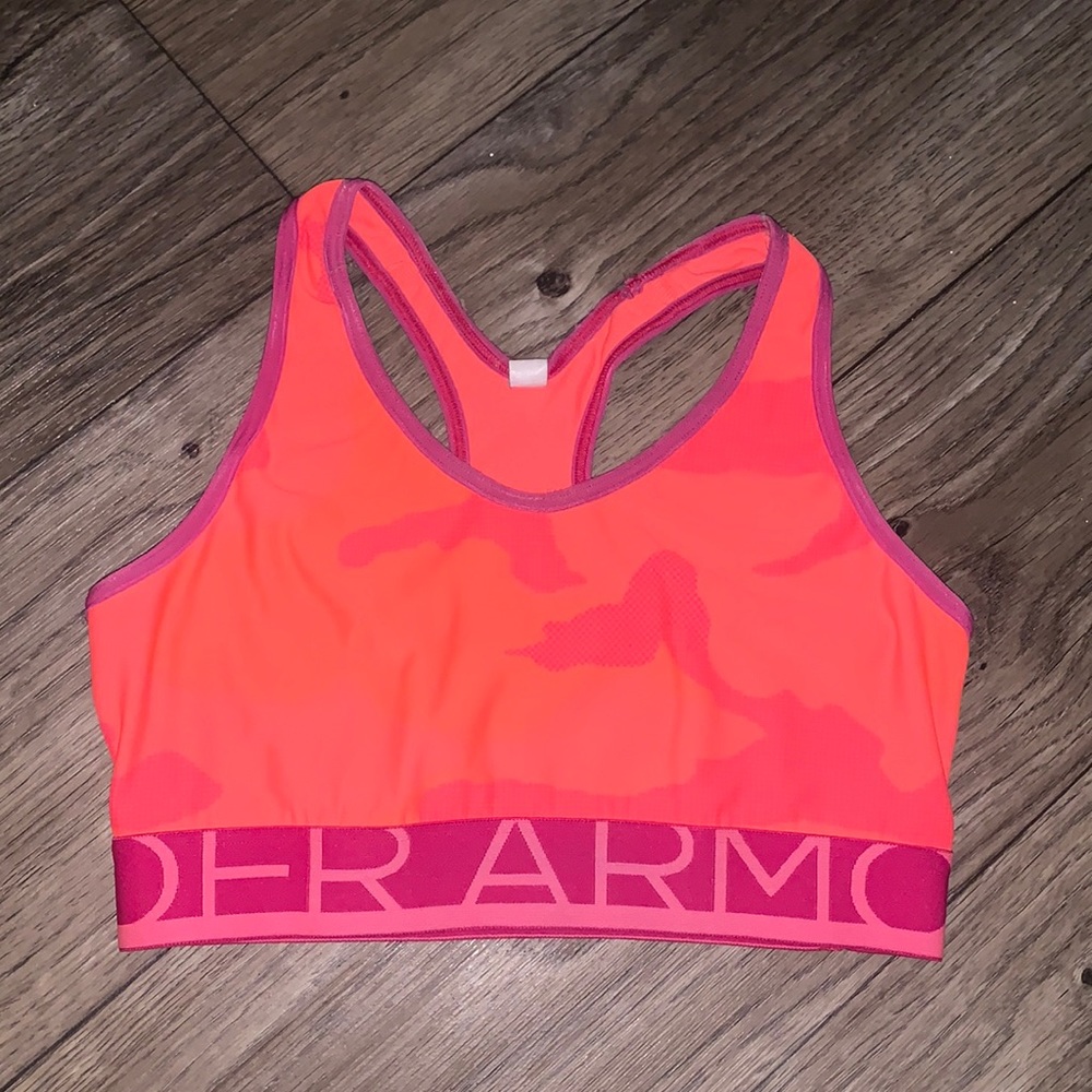 Neon pink Under Armour sports bra